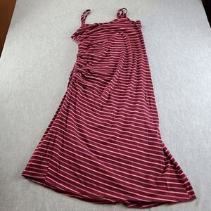 Gap Dress Womens Medium Red Striped Spaghetti Straps Side Ruched Sleeveless Tank